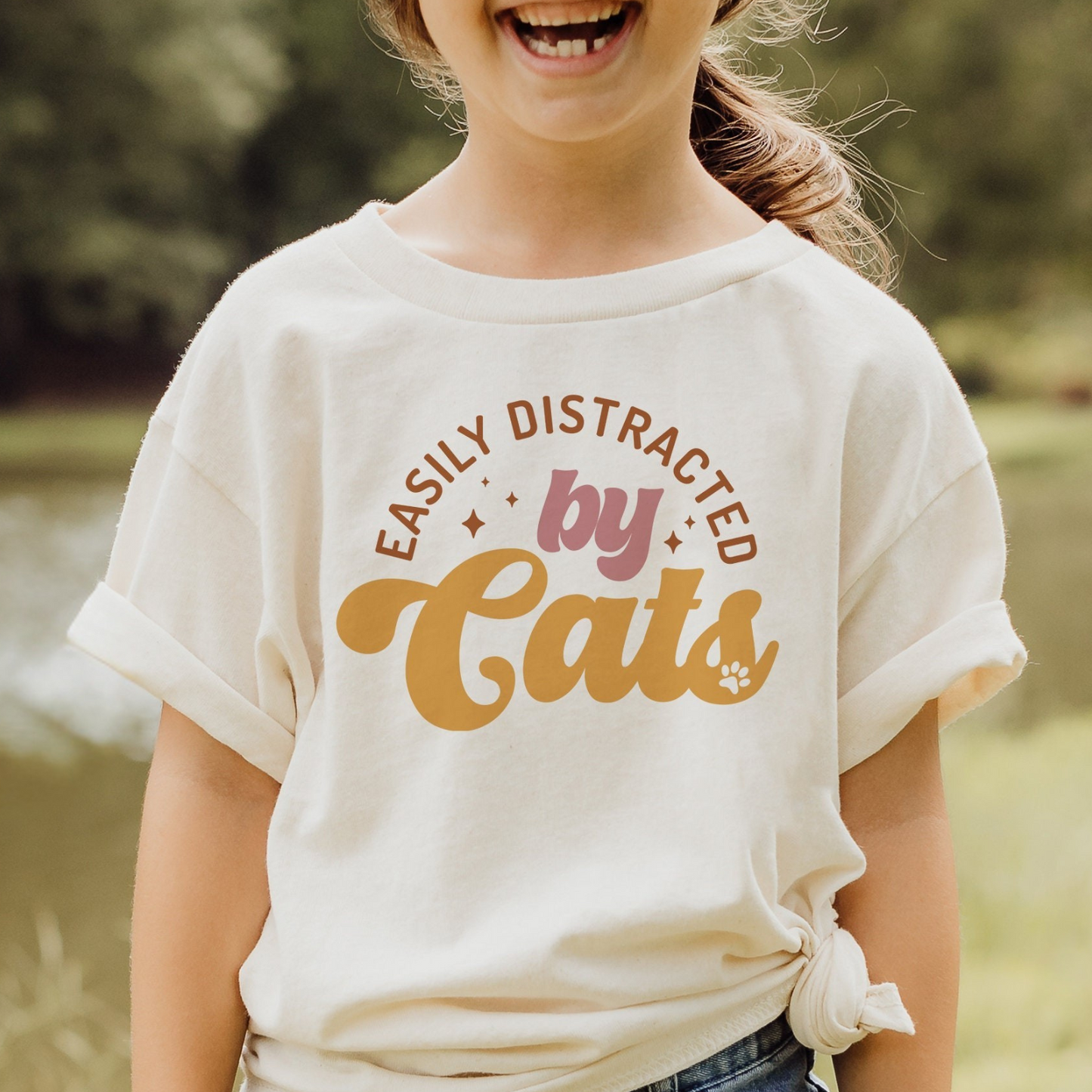 Easily Distracted By Cats Kids Tee