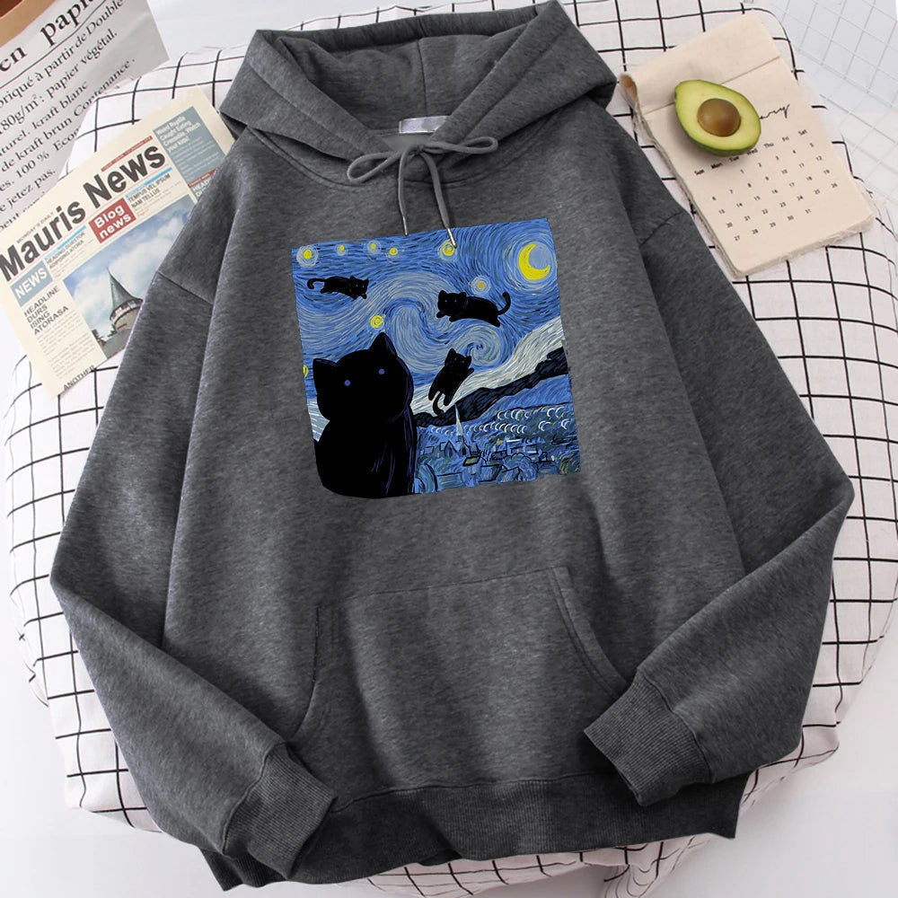 Starry Cat Night Hoodie