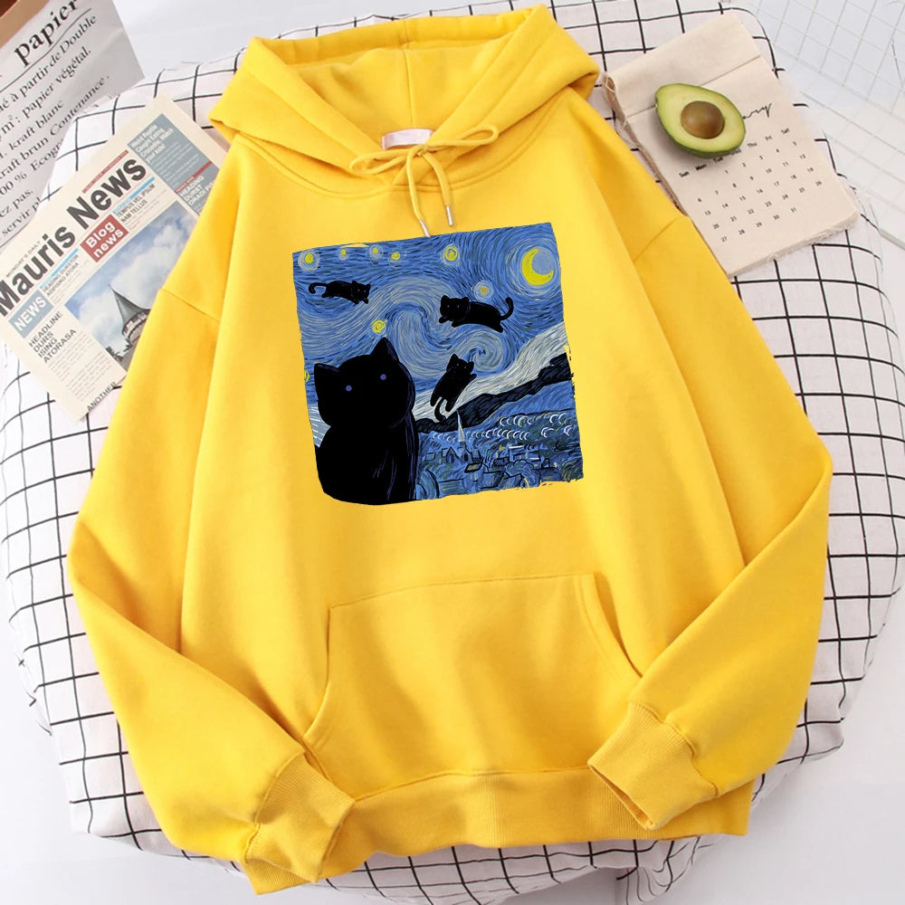 Starry Cat Night Hoodie