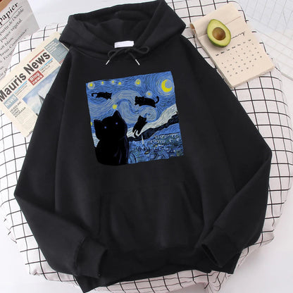 Starry Cat Night Hoodie