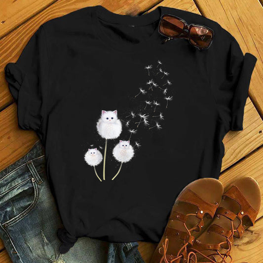 Cat Dandelion Flower Tee