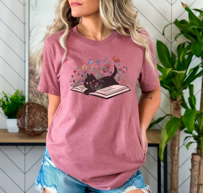 Floral Cat Book Tee V2