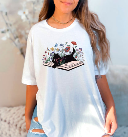 Floral Cat Book Tee V2